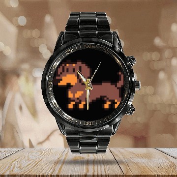 Discover Dachshund 8 Bit Pixel Art Chocolate Calendar Steel Band Watch