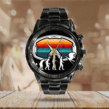 Discover Skiing Ski Evolution Vintag Winter Sport Ski Enthusiasts Calendar Steel Band Watch