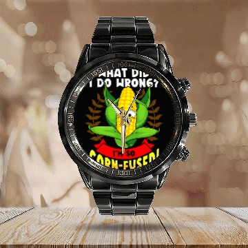 Discover Lacrosse Gift Corn Cob Design For Maize Food Lover 2Im So CornFused Calendar Steel Band Watch