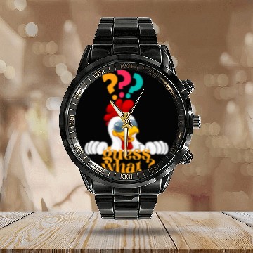 Discover Chicken Lover Funny Guess What Chicken Butt White cool Design Calendar Steel Band Watch