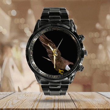 Discover Realistic Bald Eagle Hunting Down For Lovers Birds Watching Calendar Steel Band Watch