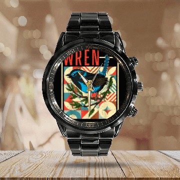 Discover Wren outdoor birder birdwatching biologist ornithology wing Baseball Tees Calendar Steel Band Watch