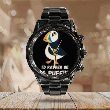 Discover Id Rather Be Puffin Lover Iceland Animal Seabird Lover Baseball Tees Calendar Steel Band Watch