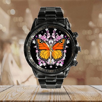 Discover Floral Butterfly Monarch Insects Lepidopterist Calendar Steel Band Watch