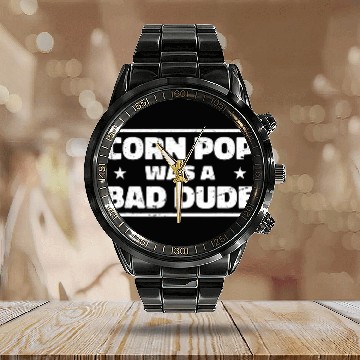 Discover Lacrosse Gift Corn Pop Was A Bad Dude Funny Calendar Steel Band Watch