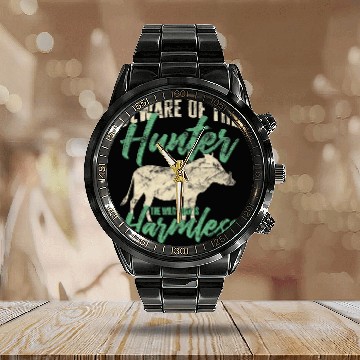 Discover Mens Wild Pig Hunter Wild Boar Hunting Calendar Steel Band Watch
