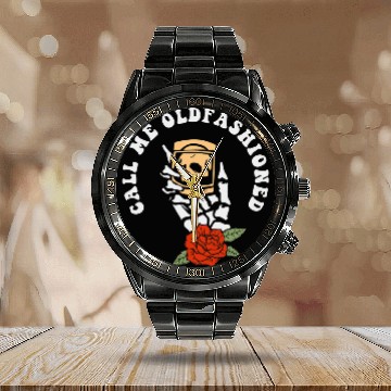 Discover Skeletons Skulls Call Me Old Fashioned vintages Whiskey Bourbon Skull Baseball Tees Calendar Steel Band Watch