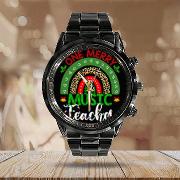 Discover Christmas Teacher Leopard Rainbow One Merry Music Teacher 21 Baseball Tees Calendar Steel Band Watch