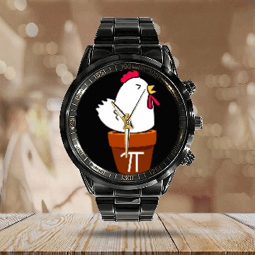 Discover Cute Chicken Pot Pie Funny Math Pun Pi Symbol Calendar Steel Band Watch