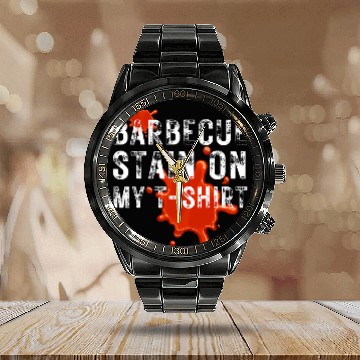 Discover Barbecue Stain On My Calendar Steel Band Watch Chef BBQ Party Costume Funny Retro Calendar Steel Band Watch