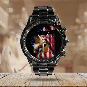 Discover Chicken Lover Rooster   US Flag Cock Fight 2 Calendar Steel Band Watch