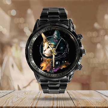 Discover From Space Cat Astronaut Cute and Awesome Calendar Steel Band Watch