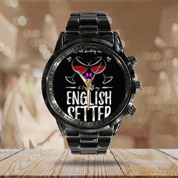 Discover English Setter Dog Mom for Wines Lover Calendar Steel Band Watch