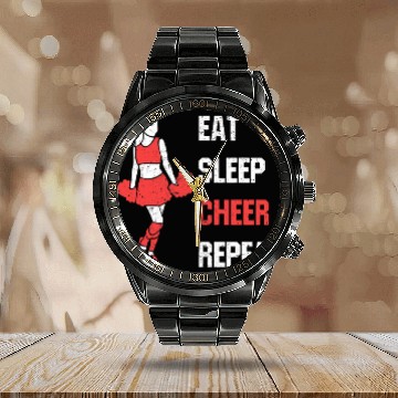 Discover Eat Sleep Cheer Repeat vintages Cheerleading Coach Calendar Steel Band Watch