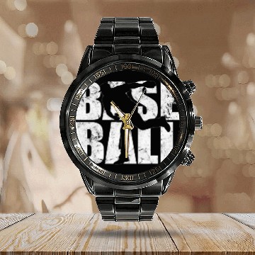 Discover Baseball Softball Funny Baseball Pitcher Player Vintaige Baseball Tees Calendar Steel Band Watch