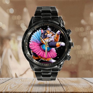 Discover Ballerina Maine Coon Cat Dancing Calendar Steel Band Watch