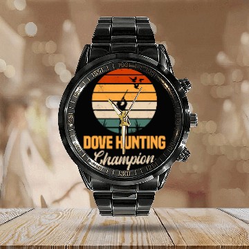 Discover Dove Hunting Retro vintages Bird Pigeon Hunter Huntress Calendar Steel Band Watch