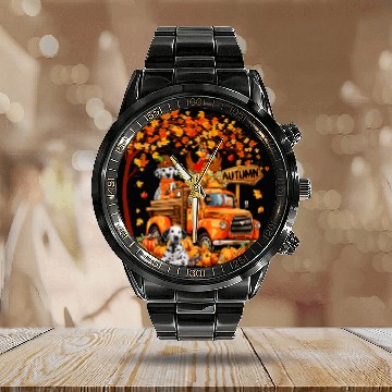 Discover Dalmatian Turkey On Pickup Truck Thanksgiving Pumpkins Baseball Tees Calendar Steel Band Watch