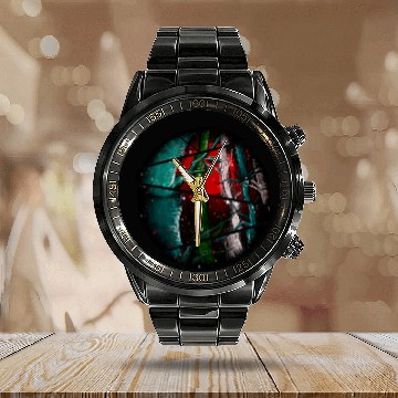 Discover Japanese red sun nature anime bamboo forest design Calendar Steel Band Watch