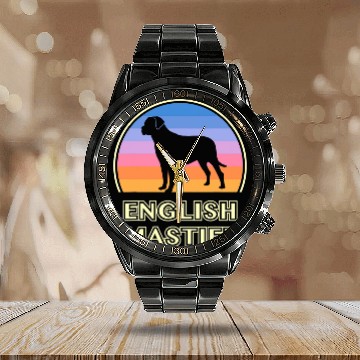 Discover English Mastiff vintages Sunset Dog Zip Calendar Steel Band Watch