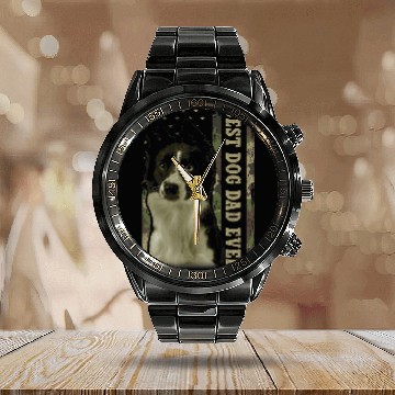 Discover bests Border Collie Dad Ever   Camo USA Flag Dog Dad Calendar Steel Band Watch