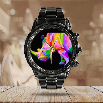 Discover Lacrosse Gift Colorful Rhinoceros Art Graphic Baseball Tees Calendar Steel Band Watch