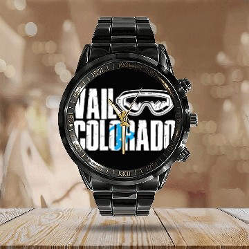 Discover Skiing Ski Vail Colorado Snowboarding Mountain Snowboard Snowboarder Calendar Steel Band Watch