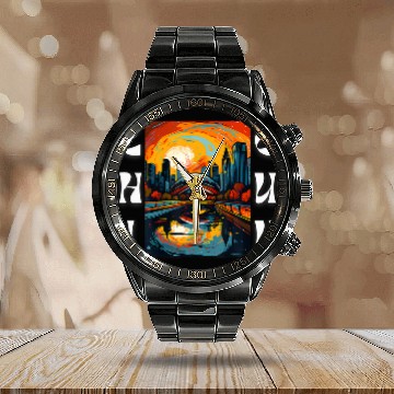 Discover Chicago Skyline Bean Chi Guy Love Chicago Abstract Art Zip Calendar Steel Band Watch
