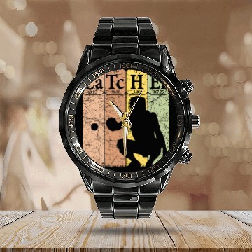 Discover Baseball Periodic Table Elements Nerd Baseball Catcher Retro 3 Calendar Steel Band Watch