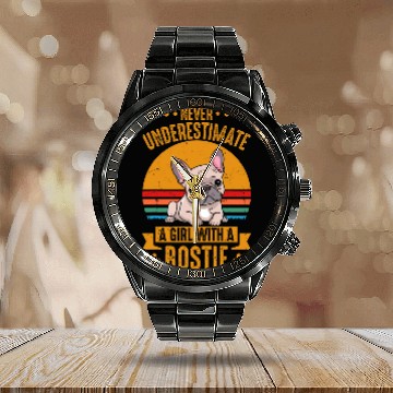 Discover Boston Terrier Never Underestimate A Girl With A Bostie Calendar Steel Band Watch