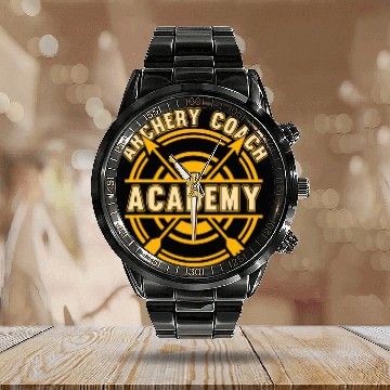 Discover Archery Coachs Academy Bowman targets Arrow Bow Archer Baseball Tees Calendar Steel Band Watch