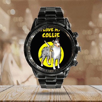 Discover I Love My Blue Merle White Tan Smooth Collie Zip Calendar Steel Band Watch