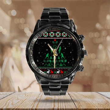 Discover Badminton Christmas Tree Love Team Player Coachs Ugly Sweater Calendar Steel Band Watch