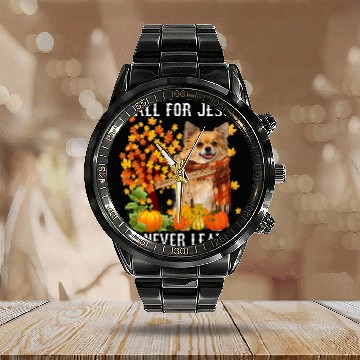 Discover Chihuahua Autumn Fall For Jesus He Never Leaves Calendar Steel Band Watch