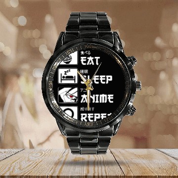 Discover Eat Sleep Anime Repeat Funny Art Calendar Steel Band Watch
