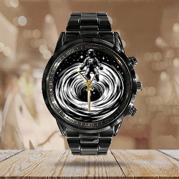 Discover Astronaut Floating in Space Above a Black hole Astronomy Zip Calendar Steel Band Watch