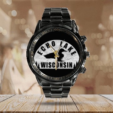 Discover English Lake Northern Wisconsin Loon Calendar Steel Band Watch