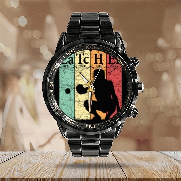 Discover Baseball Periodic Table Elements Nerd Baseball Catcher Retro 4 Zip Calendar Steel Band Watch