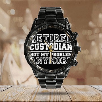 Discover Funny Retired Custodian Design For Men Women Janitor Retiree Baseball Tees Calendar Steel Band Watch