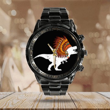 Discover Dinosaur Native American T Rexs Indian For Men Boys Baseball Tees Calendar Steel Band Watch