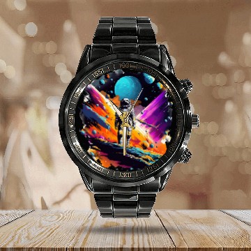 Discover Astronaut Exploring the Vastness of Space Baseball Tees Calendar Steel Band Watch