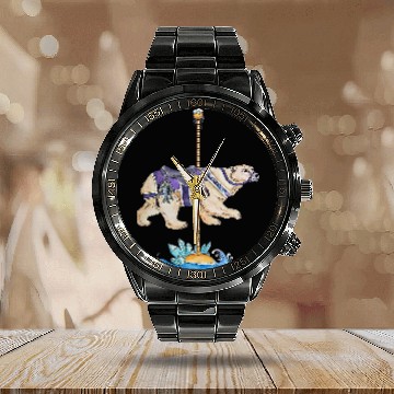 Discover Carousel Polar Bear Art Calendar Steel Band Watch