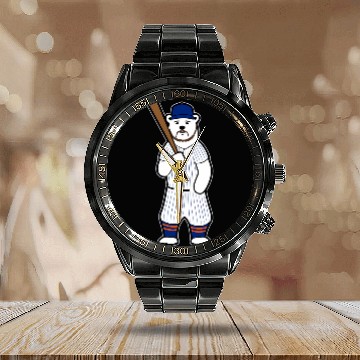 Discover Baseball Polar Bear Pete Calendar Steel Band Watch