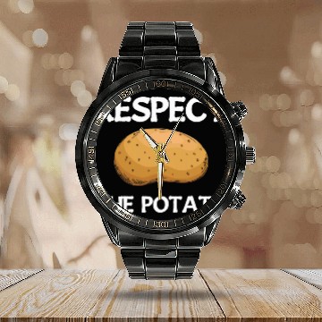 Discover Respect The Potato 2Funny Vegetable Root Potatoes Pun 28 Calendar Steel Band Watch