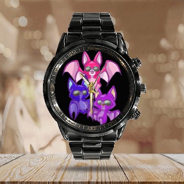 Discover Bisexual Kawaii Bat Pastel Goth Bat Anime Art Bi Pride Calendar Steel Band Watch