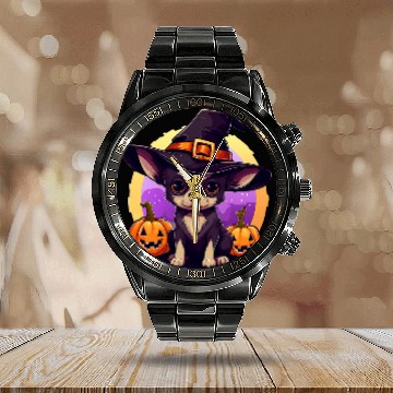 Discover chihuahua halloween dog witch Calendar Steel Band Watch