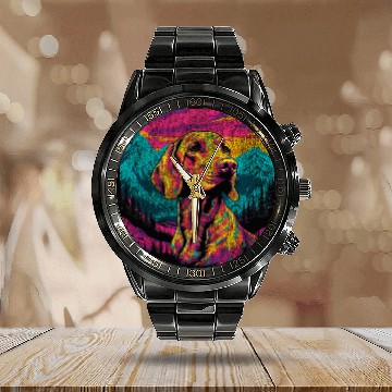 Discover Colorful German Shorthaired Pointer 80s Retro Style Calendar Steel Band Watch