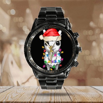 Discover Llama Lover Christmas Tree Light Tangled Pajama xmass Graphic Zip Calendar Steel Band Watch