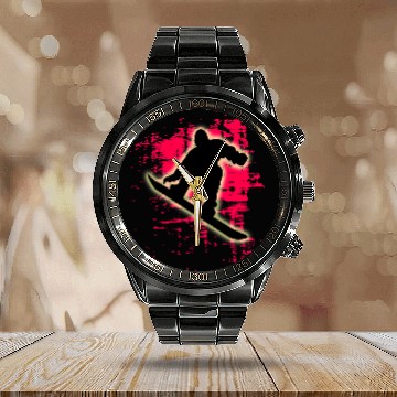 Discover Skiing Ski Red Splatter Snowboarding T Snowboarder Zip Calendar Steel Band Watch