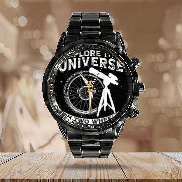 Discover Explore The Universe On Two Wheels Backprint Cycling Calendar Steel Band Watch